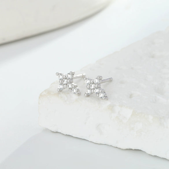 Silver Cross Earrings With Microinlay Letters Numbers Text Pattern Simple Fashion For Women
