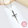 925 Silver Cross Sword Retro Punk Unisex Necklace With Geometric Pattern And Seiko Treatment