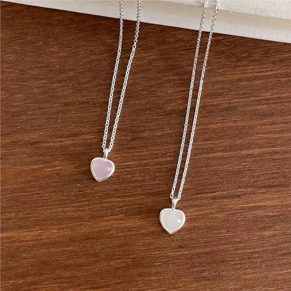 Silver Crystal Geometric Heart Necklace