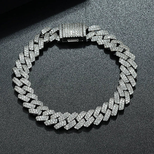 Silver Diamond Cuban Bracelet Unisex Street Style Electroplated Jewelry