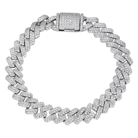 Silver Diamond Cuban Bracelet Unisex Street Style Electroplated Jewelry