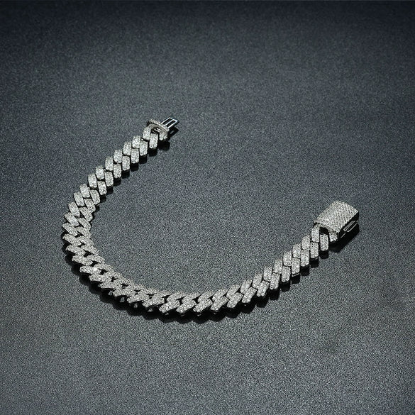 Silver Diamond Cuban Bracelet Unisex Street Style Electroplated Jewelry