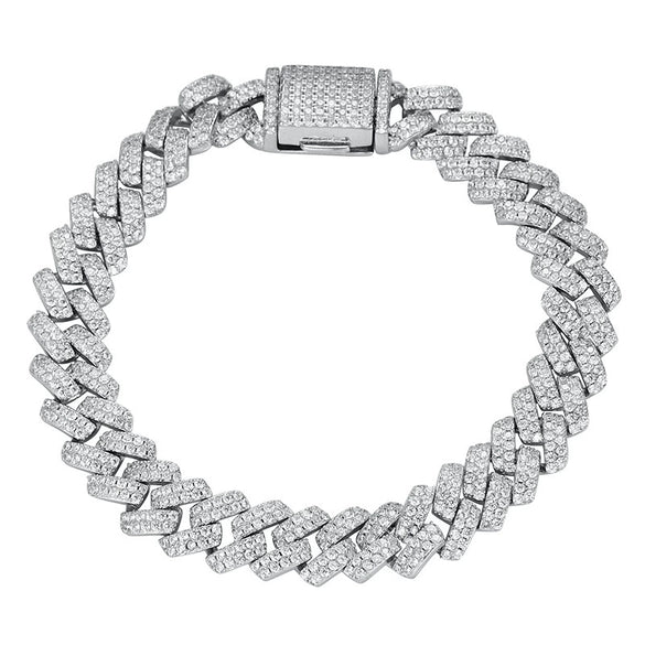 Silver Diamond Cuban Bracelet Unisex Street Style Electroplated Jewelry