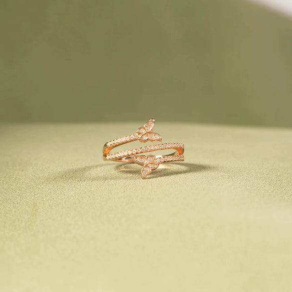 Silver Double Butterfly Zircon Ring Women's Simple Geometric Style Electroplated Jewelry