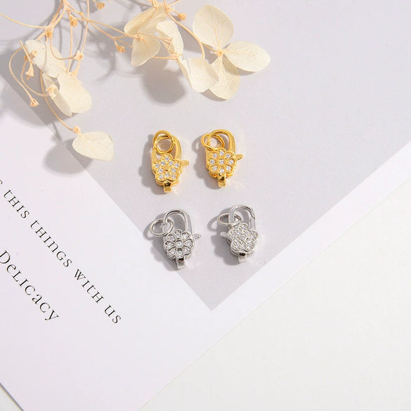 925 Silver Doublesided Flower Spring Joint Buckle Jewelry Connection Lobster Clasp Buckle Inlaid Zircon