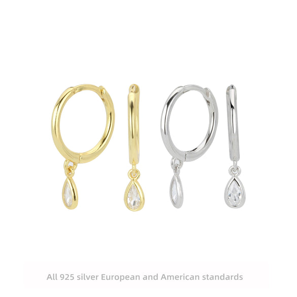 Silver Drop Shape Earrings Inlaid Zircon Simple Style