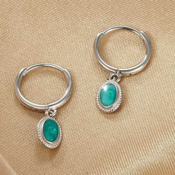 925 Silver Drop Shape Retro Light Luxury Enamel Electroplated Earrings And Ring Set