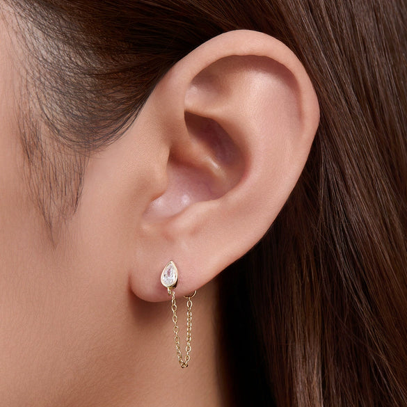 Silver Dropshaped Zircon Earrings Punk Style For Women