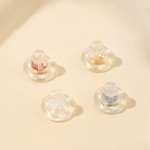 25 Silver Ear Accessories With Transparent Soft Silicone Frisbee Butterfly Design And Electroplating Process