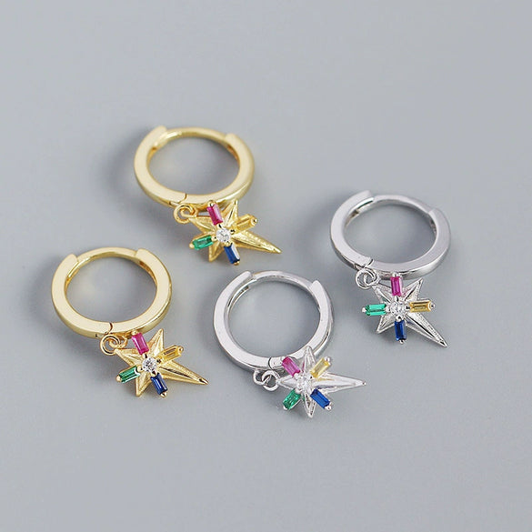 Silver Ear Jewelry Exaggerated Eightpointed Star Geometric Electroplated Earrings S925 Sterling Silver