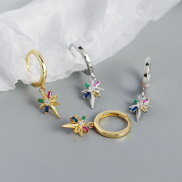Silver Ear Jewelry Exaggerated Eightpointed Star Geometric Electroplated Earrings S925 Sterling Silver