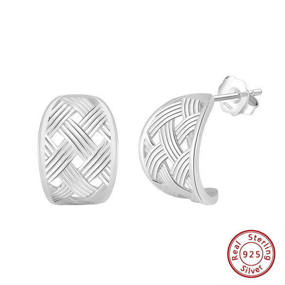 Silver Earrings Geometric Pattern Gold Inlaid Cshaped Light Luxury Niche Highend