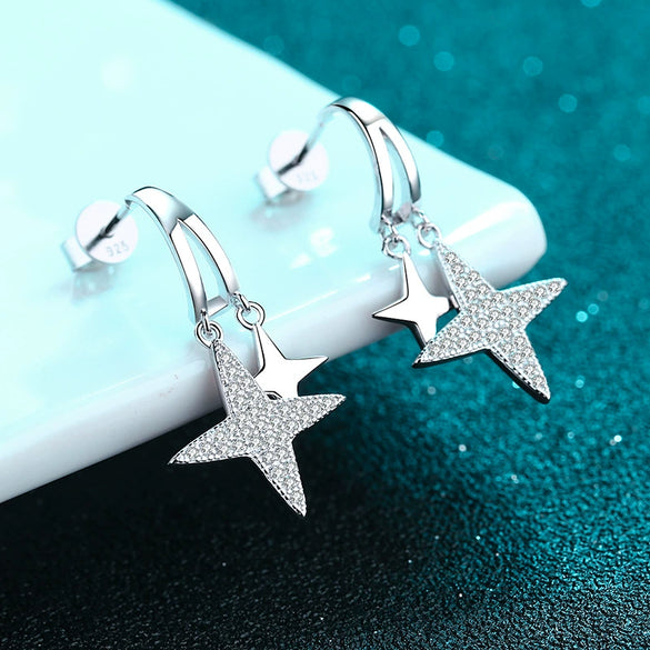 925 Silver Earrings With Star Design And Electroplating Process