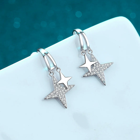 925 Silver Earrings With Star Design And Electroplating Process