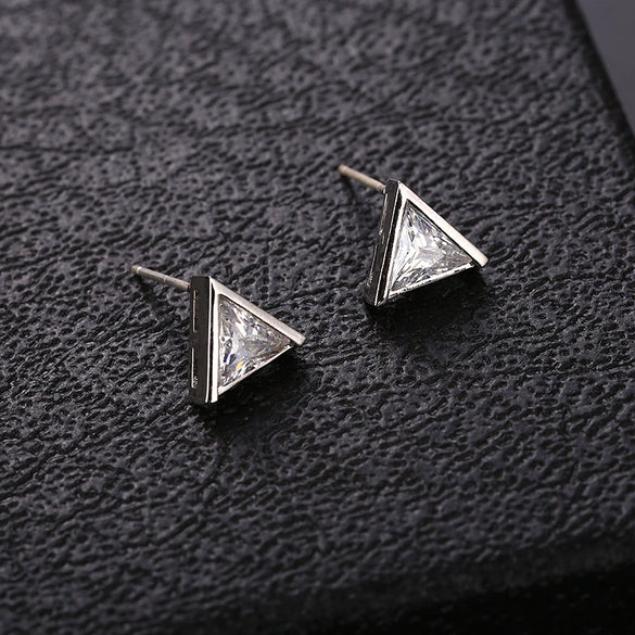 Silver Earrings With Triangle Swan Clover Coconut Tree Leaves Diamond Crane Patterns