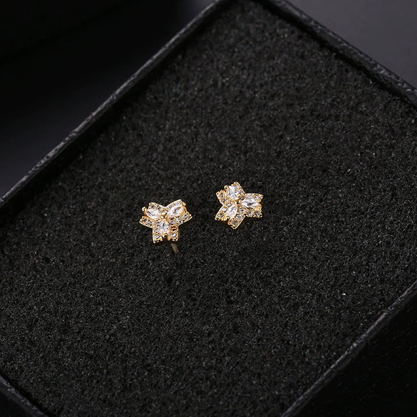 Silver Earrings With Triangle Swan Clover Coconut Tree Leaves Diamond Crane Patterns