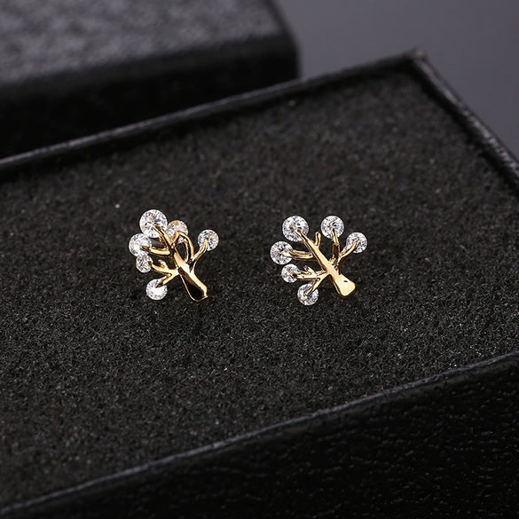 Silver Earrings With Triangle Swan Clover Coconut Tree Leaves Diamond Crane Patterns