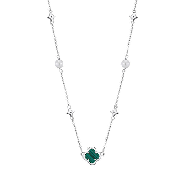 Silver Electroplated Four Leaf Clover Flower Double Layer Anklet For Women
