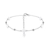 Silver Electroplated Four Leaf Clover Flower Double Layer Anklet For Women