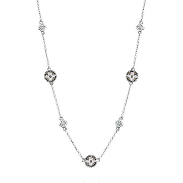 Silver Electroplated Four Leaf Clover Flower Double Layer Anklet For Women