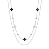 Silver Electroplated Four Leaf Clover Flower Double Layer Anklet For Women