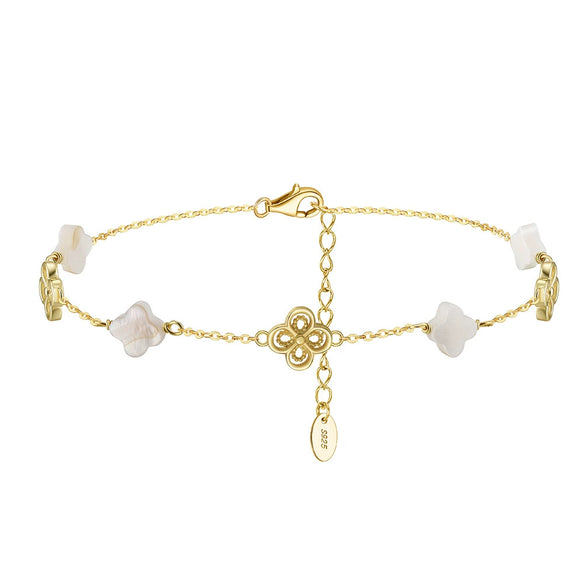 Silver Electroplated Four Leaf Clover Flower Double Layer Anklet For Women