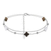 Silver Electroplated Four Leaf Clover Flower Double Layer Anklet For Women