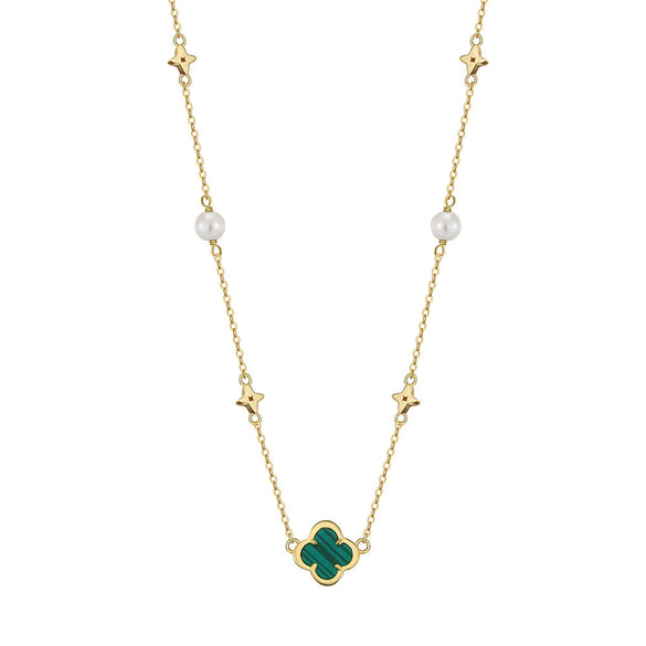 Silver Electroplated Four Leaf Clover Flower Double Layer Anklet For Women