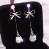 925 Silver Electroplated Geometric Cat's Eye Stone Bow Earrings For Women Wholesale