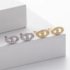 Silver Feminine Geometric Microinlay Pig Nose And H Letter Earrings For Girls