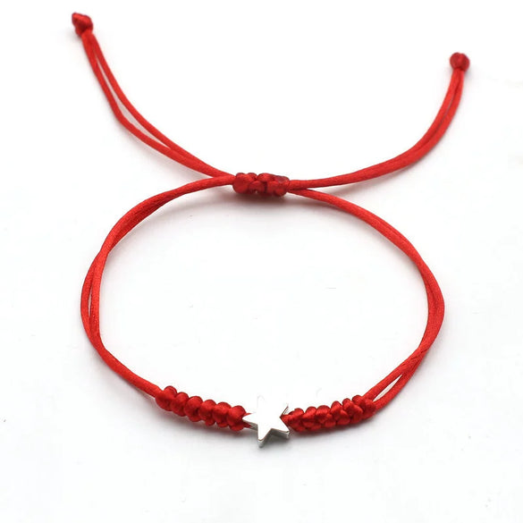 Silver Fivepointed Star Handwoven Red Rope Couple Bracelet Electroplated Metal Jewelry