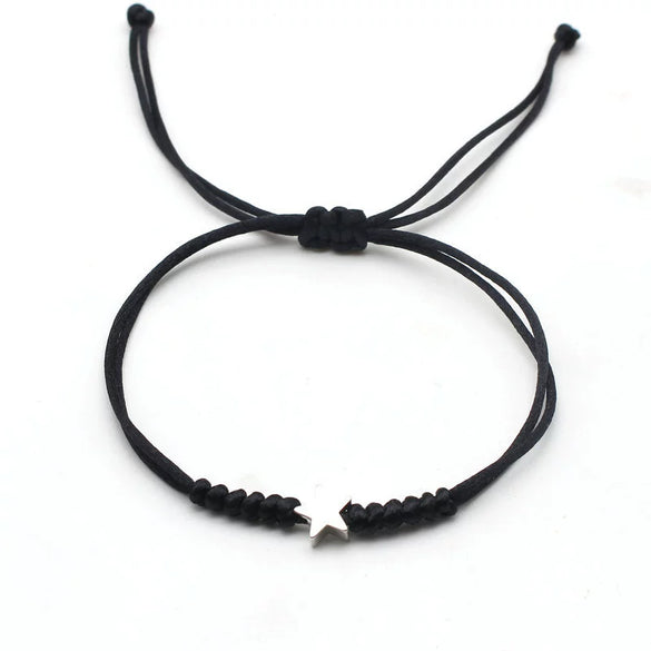 Silver Fivepointed Star Handwoven Red Rope Couple Bracelet Electroplated Metal Jewelry