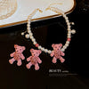 Silver Flocking Bear Heart Earrings For Girls Cartoon Cute Sweet Design