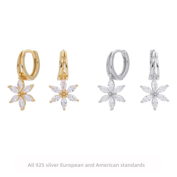 Silver Flower Earrings With Electroplating Treatment
