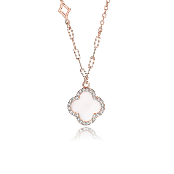 Silver Fourleaf Clover Women's Necklace Geometric Design Cross Chain