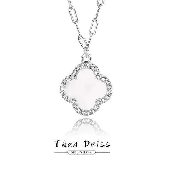 Silver Fourleaf Clover Women's Necklace Geometric Design Cross Chain