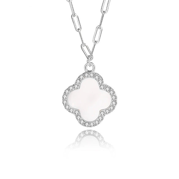 Silver Fourleaf Clover Women's Necklace Geometric Design Cross Chain