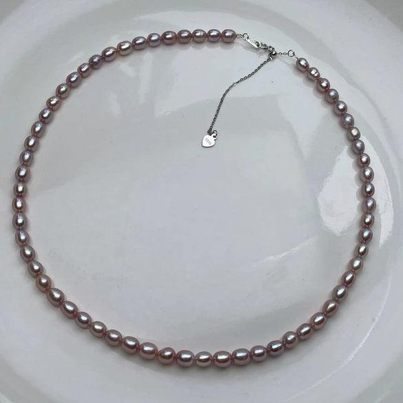 Silver Freshwater Pearl Necklace Light Luxury Niche Design With Rice And Water Drop Shape For Women