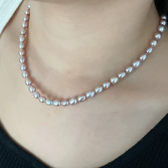 Silver Freshwater Pearl Necklace Light Luxury Niche Design With Rice And Water Drop Shape For Women