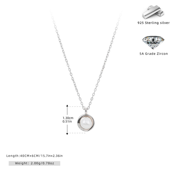 Silver Freshwater Pearl Pendant Clavicle Chain And Earrings For Women Electroplating Princess Style
