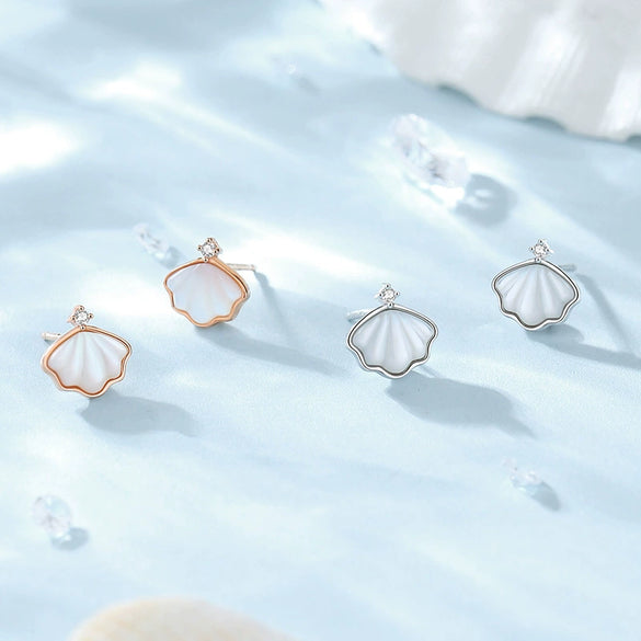 Silver 925 Fritillaria Shaped Women's High End Natural Style Earrings With Electroplating
