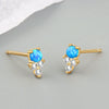 925 Silver Geometric Blue Opal Inlaid Stacked Earrings For Women Electroplated Minimalist Fashion Jewelry
