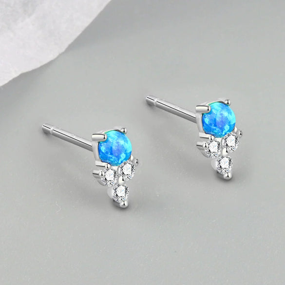 925 Silver Geometric Blue Opal Inlaid Stacked Earrings For Women Electroplated Minimalist Fashion Jewelry