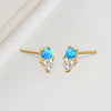 925 Silver Geometric Blue Opal Inlaid Stacked Earrings For Women Electroplated Minimalist Fashion Jewelry