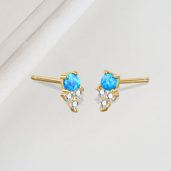 925 Silver Geometric Blue Opal Inlaid Stacked Earrings For Women Electroplated Minimalist Fashion Jewelry