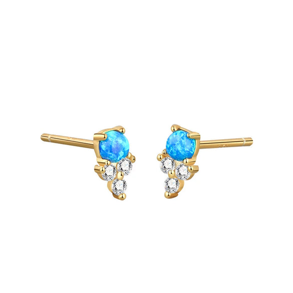 925 Silver Geometric Blue Opal Inlaid Stacked Earrings For Women Electroplated Minimalist Fashion Jewelry