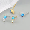 925 Silver Geometric Blue Opal Inlaid Stacked Earrings For Women Electroplated Minimalist Fashion Jewelry