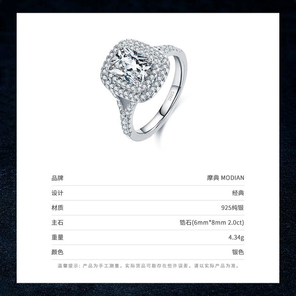 Silver 925 Geometric Diamond Charm Ring Women's Jewelry
