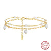 Silver Geometric Double Layer Overlapped Natural Baroque Pearl Women's Bracelet