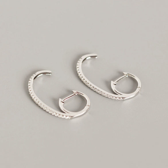 Silver Geometric Electroplated Hanging Ear Buckle And Stud Earrings